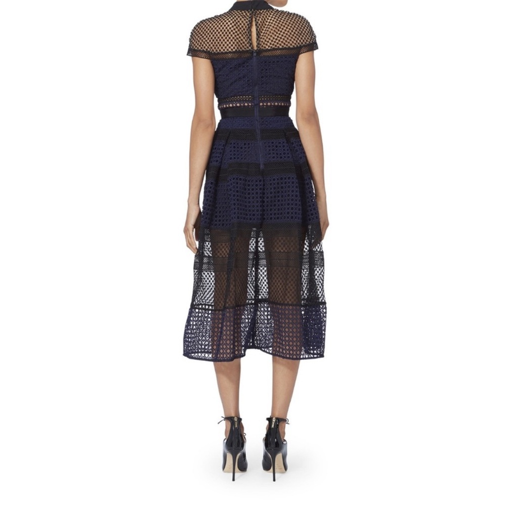 SELF-PORTRAIT Gorgeous Midi Blue and Black High Fashion Dress Size 2 NWT - Picture 5 of 5
